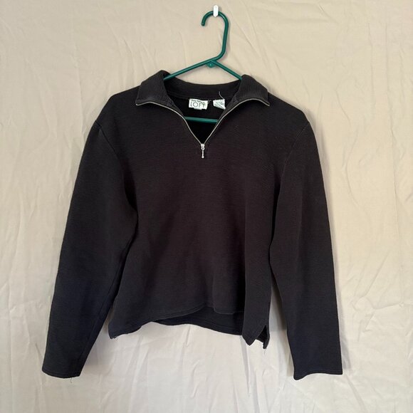 Ann Taylor Loft Womens Black 1/4 Zip Cotton Cropped Large Pull Over Sweater - Picture 1 of 10